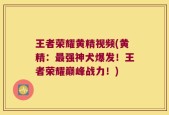 王者荣耀黄精视频(黄精：最强神犬爆发！王者荣耀巅峰战力！)