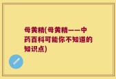 母黄精(母黄精——中药百科可能你不知道的知识点)