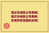 宿迁市城投公司黄精(宿迁市城投公司黄精：实现转型发展的关键)