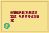 熊银德黄精(熊银德致富经：从黄精种植到销售)