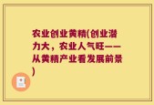 农业创业黄精(创业潜力大，农业人气旺——从黄精产业看发展前景)