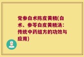 党参白术陈皮黄精(白术、参苓白皮黄精汤：传统中药组方的功效与应用)