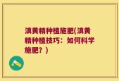 滇黄精种植施肥(滇黄精种植技巧：如何科学施肥？)