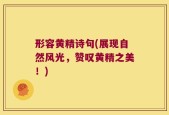 形容黄精诗句(展现自然风光，赞叹黄精之美！)