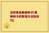 怎样繁殖黄精种子(黄精种子的繁殖方法及技巧)