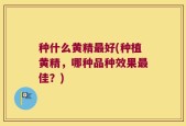 种什么黄精最好(种植黄精，哪种品种效果最佳？)