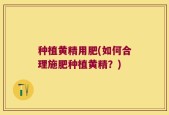 种植黄精用肥(如何合理施肥种植黄精？)