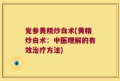 党参黄精炒白术(黄精炒白术：中医理解的有效治疗方法)