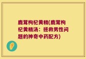 鹿茸枸杞黄精(鹿茸枸杞黄精汤：拯救男性问题的神奇中药配方)