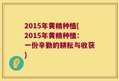 2015年黄精种植(2015年黄精种植：一份辛勤的耕耘与收获)