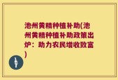 池州黄精种植补助(池州黄精种植补助政策出炉：助力农民增收致富)