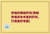 养殖的黄精药效(黄精养殖具有丰富的药效，打造美好家园)