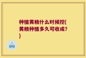 种植黄精什么时候挖(黄精种植多久可收成？)