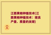 江西黄精种植技术(江西黄精种植技术：提高产量、质量的关键)