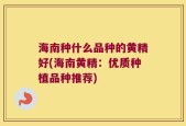 海南种什么品种的黄精好(海南黄精：优质种植品种推荐)