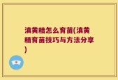 滇黄精怎么育苗(滇黄精育苗技巧与方法分享)