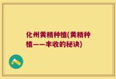 化州黄精种植(黄精种植——丰收的秘诀)