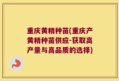 重庆黄精种苗(重庆产黄精种苗供应-获取高产量与高品质的选择)