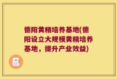 德阳黄精培养基地(德阳设立大规模黄精培养基地，提升产业效益)