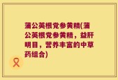 蒲公英根党参黄精(蒲公英根党参黄精，益肝明目，营养丰富的中草药组合)