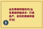 山东黄精种植技术(山东黄精种植技术：打造高产、高效的黄精种植方法)