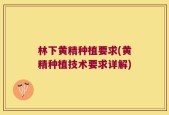 林下黄精种植要求(黄精种植技术要求详解)