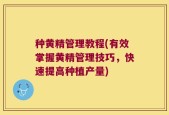 种黄精管理教程(有效掌握黄精管理技巧，快速提高种植产量)