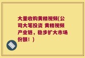 大量收购黄精视频(公司大笔投资 黄精视频产业链，稳步扩大市场份额！)