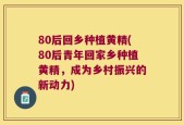 80后回乡种植黄精(80后青年回家乡种植黄精，成为乡村振兴的新动力)