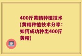 400斤黄精种植技术(黄精种植技术分享：如何成功种出400斤黄精)