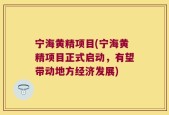 宁海黄精项目(宁海黄精项目正式启动，有望带动地方经济发展)