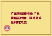 广东黄精苗种植(广东黄精苗种植：探寻高效盈利的方法)