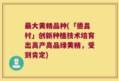 最大黄精品种(「德昌村」创新种植技术培育出高产高品绿黄精，受到肯定)