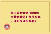 海口黄精种苗(海南海口黄精种苗：细节全解，轻松成活的秘籍)