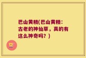 巴山黄精(巴山黄精：古老的神仙草，真的有这么神奇吗？)