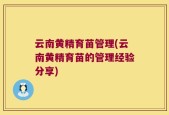 云南黄精育苗管理(云南黄精育苗的管理经验分享)
