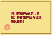 澳门黄精种苗(澳门黄精：种苗生产助力当地园林建设)