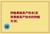 种植黄精高产技术(实现黄精高产技术的种植方法)