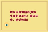 姓氏头像黄精选(黄氏头像彰显英名：重温历史，感受传承)
