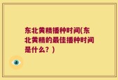 东北黄精播种时间(东北黄精的最佳播种时间是什么？)