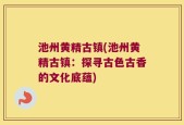 池州黄精古镇(池州黄精古镇：探寻古色古香的文化底蕴)