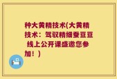 种大黄精技术(大黄精技术：驾驭精细蚕豆豆 线上公开课盛邀您参加！)