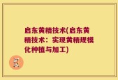 启东黄精技术(启东黄精技术：实现黄精规模化种植与加工)