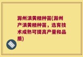 滁州滇黄精种苗(滁州产滇黄精种苗，选育技术成熟可提高产量和品质)
