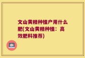 文山黄精种植户用什么肥(文山黄精种植：高效肥料推荐)