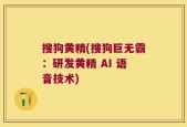 搜狗黄精(搜狗巨无霸：研发黄精 AI 语音技术)