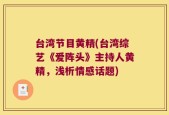 台湾节目黄精(台湾综艺《爱阵头》主持人黄精，浅析情感话题)
