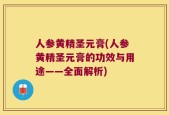人参黄精圣元膏(人参黄精圣元膏的功效与用途——全面解析)