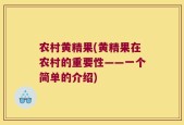 农村黄精果(黄精果在农村的重要性——一个简单的介绍)