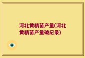 河北黄精苗产量(河北黄精苗产量破纪录)